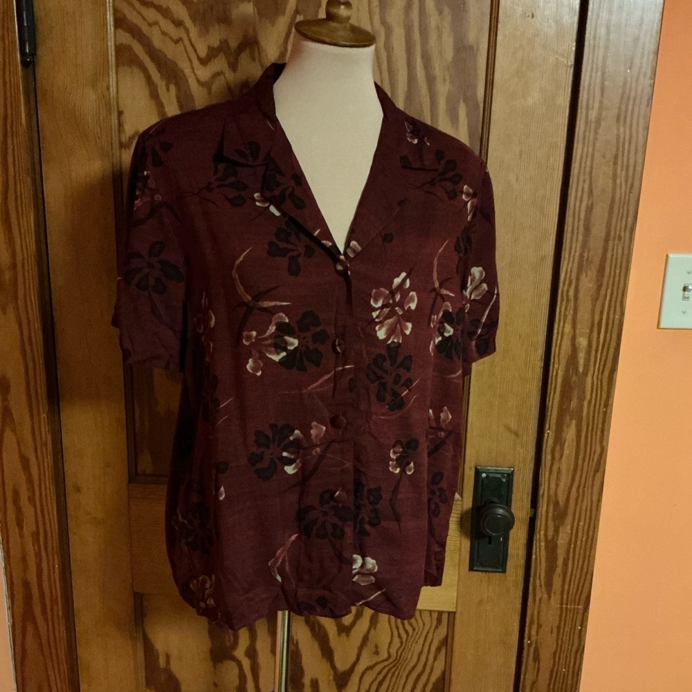 Vtg 90s Red Floral Shirt - Picture 4 of 12